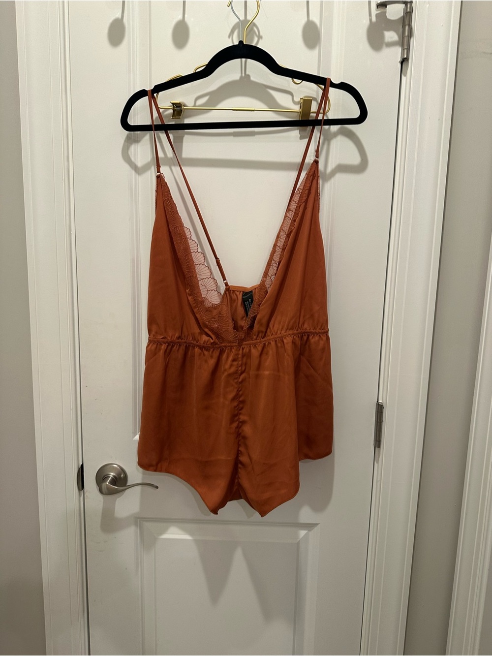 Bluebella Rust Orange Satin Lace-Trim Romper Pajama